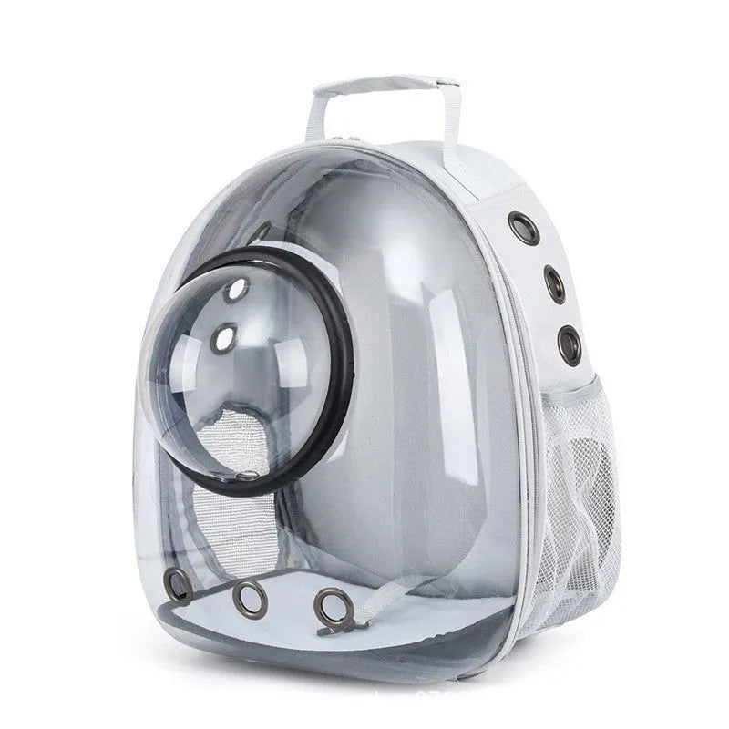 Grey PC hard-shell astronaut-style cat diaper bag with side opening