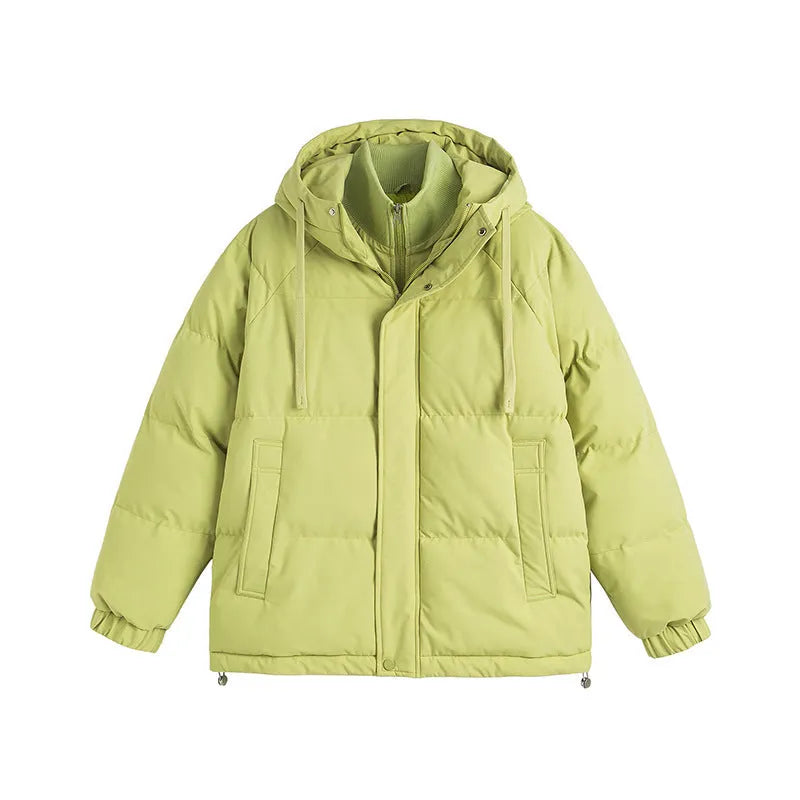 Loose winter cotton jacket in solid colour with side pockets on mannequin