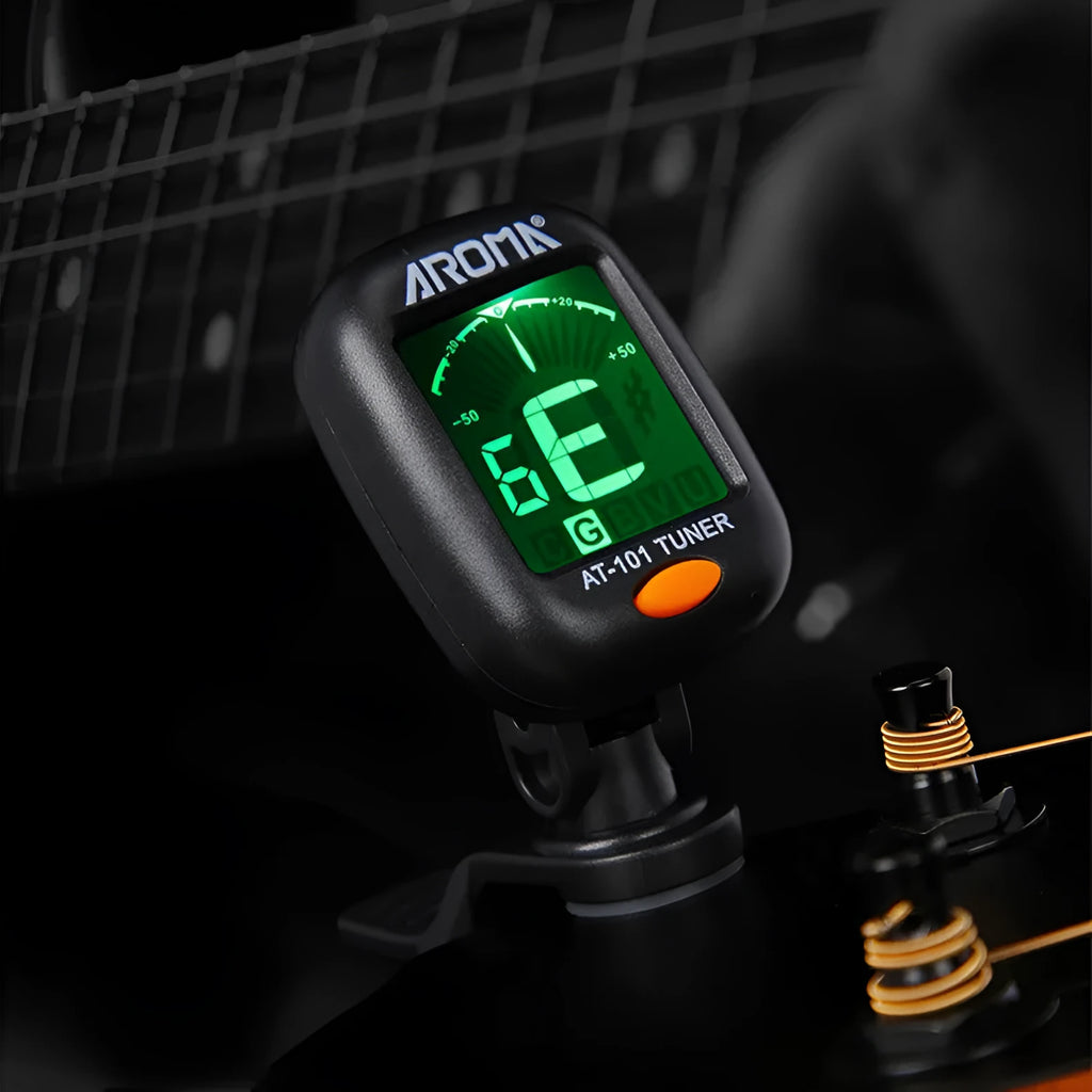 Automatic clip-on multi-function tuner for guitar and other string instruments in CG-01 colour