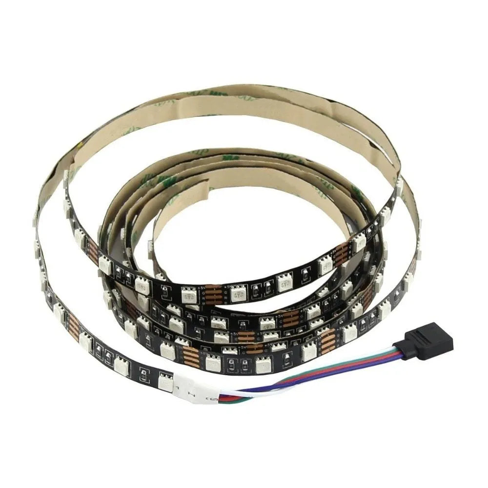 1 metre long USB LED light strip with attached cable, available in six colour options including white, blue, and red.