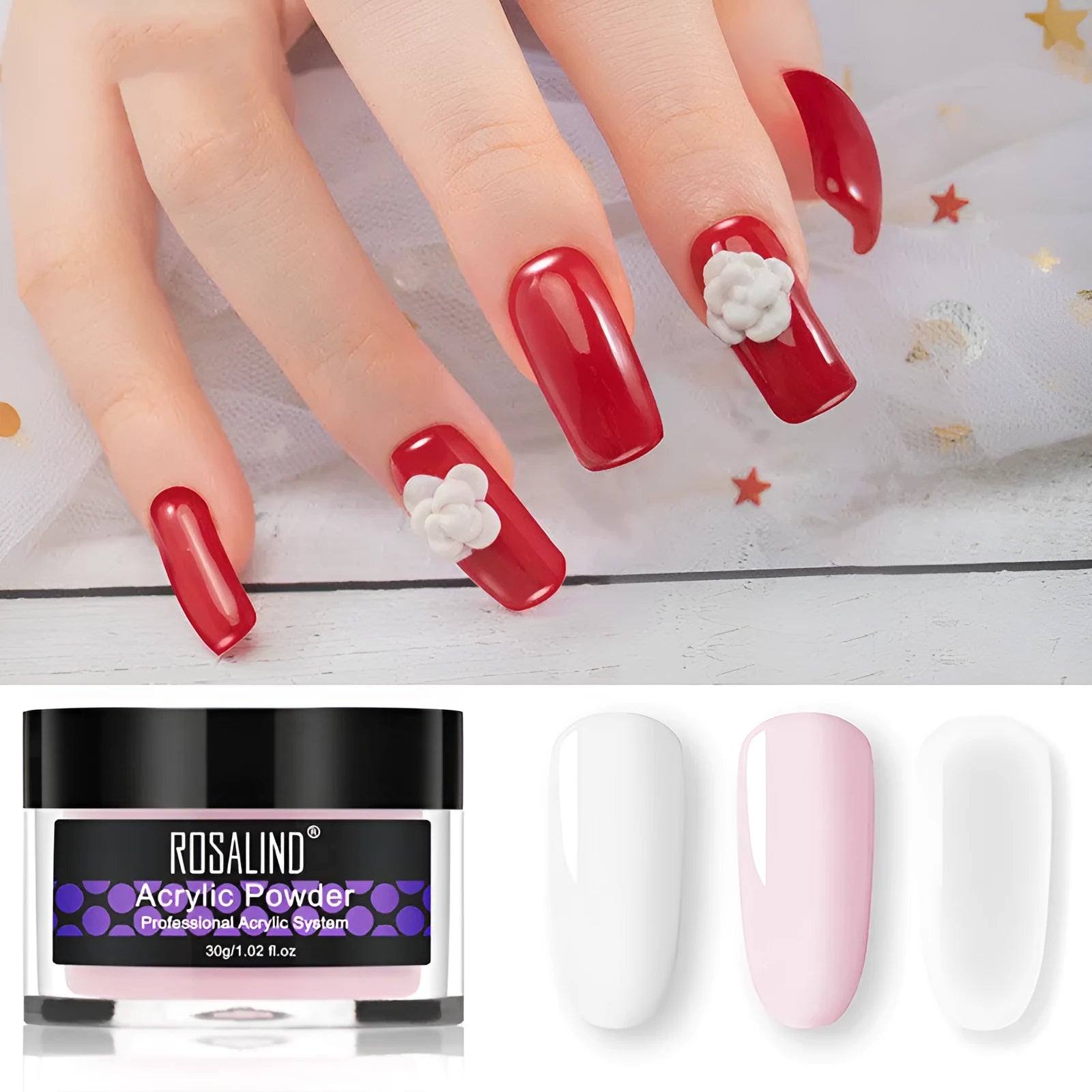 Nail styling carved powder and crystal liquid set in pink colour RE1004 for 3D nail art