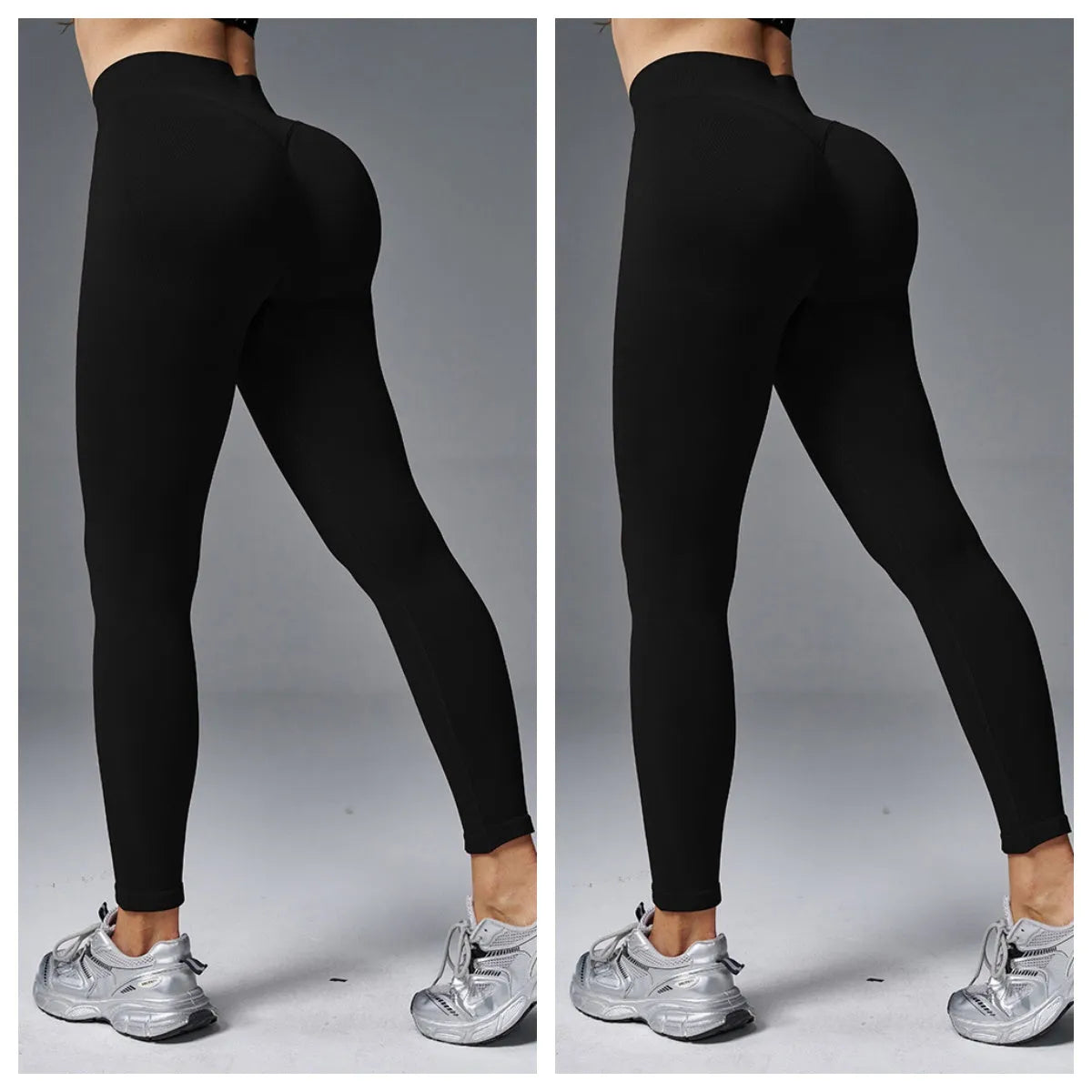 Women's solid colour cotton blend yoga pants with a hip-lifting design.