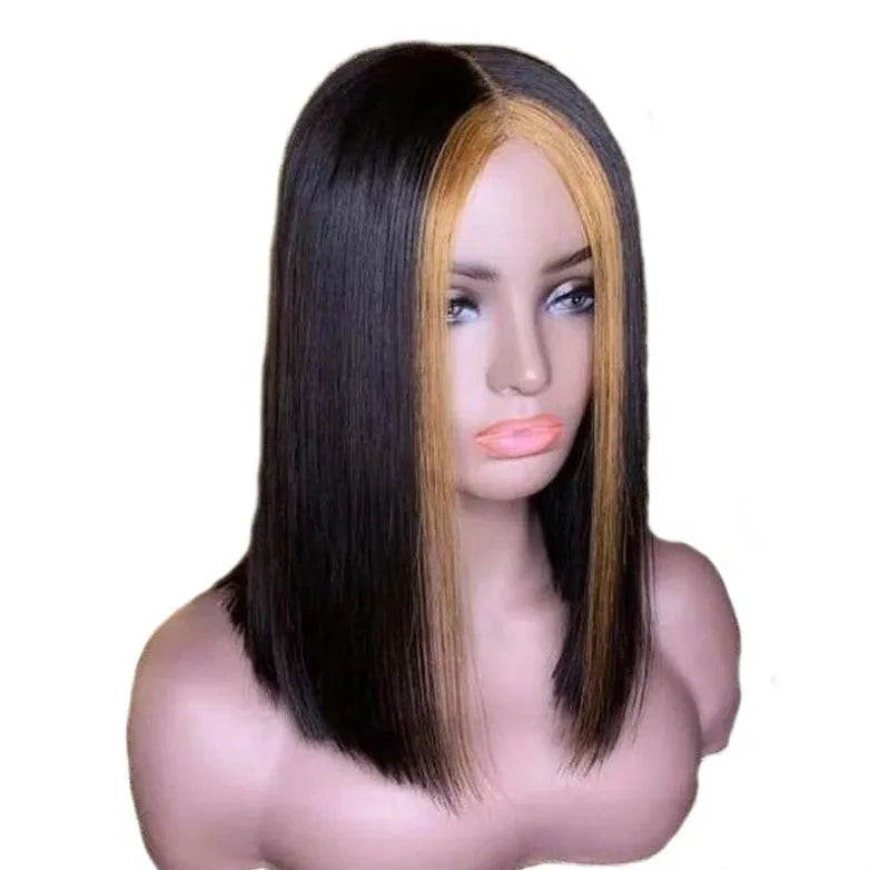 Real lace wig short straight 100% real human hair 13x4 stretch net cap 8 inch length