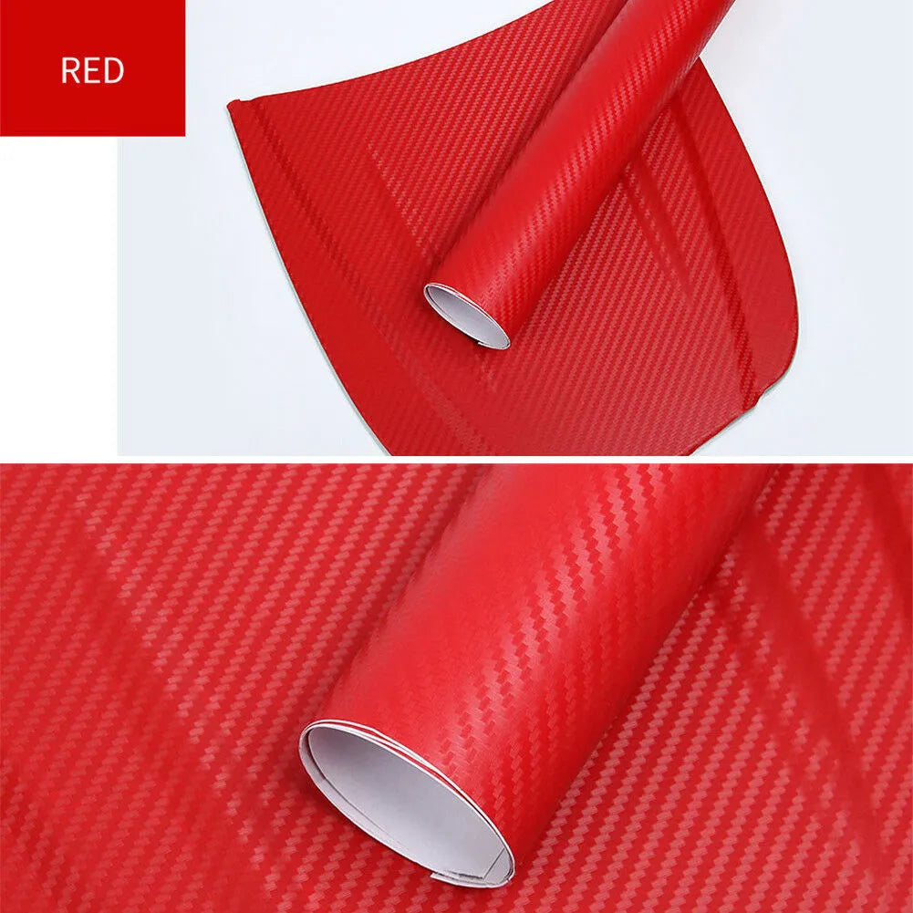 Roll of 3D carbon fibre car sticker in multiple colour options showing dimensions
