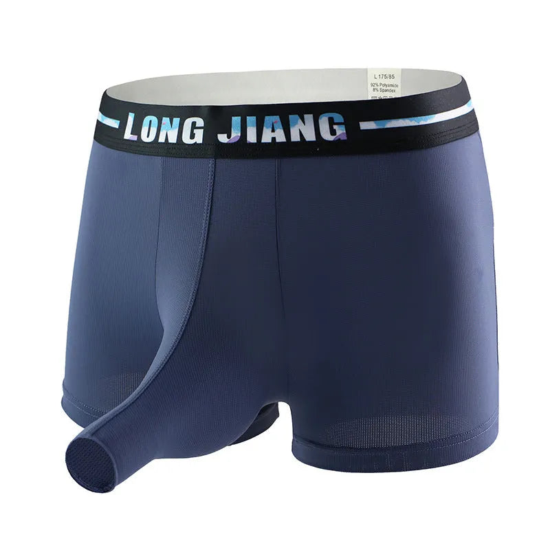 Men's ice silk boxer shorts in solid colours with mid waist design