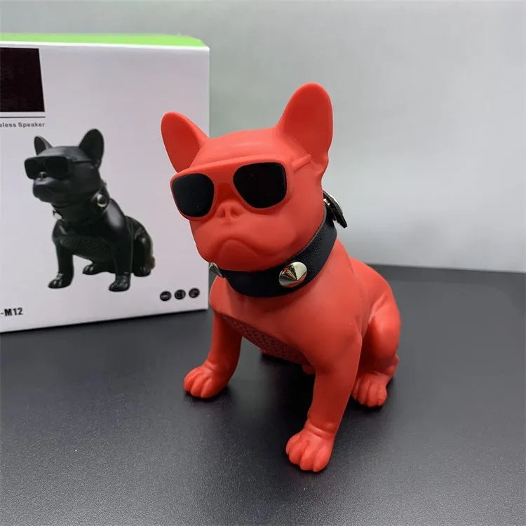 Mini bulldog-shaped Bluetooth portable speaker in black, red, or white colour options