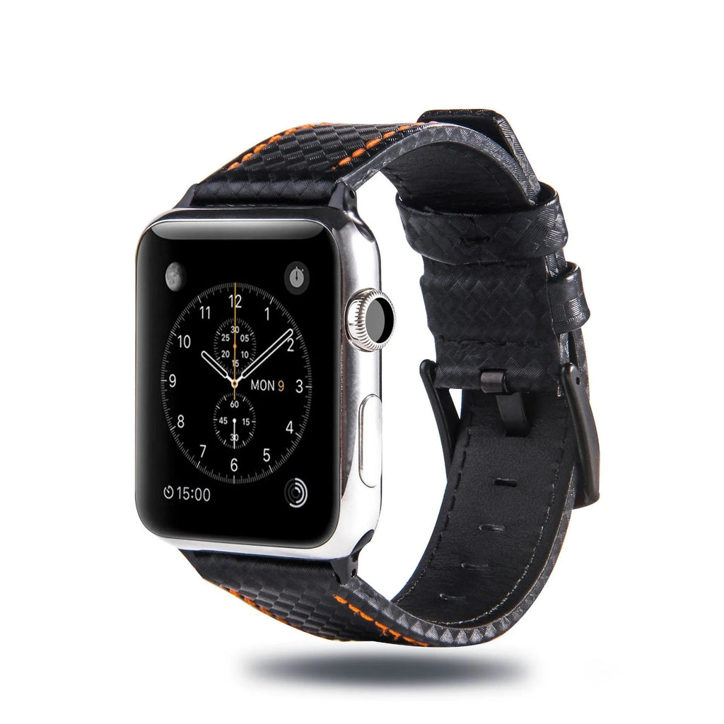 Carbon fibre leather Apple Watch strap in multiple colours with PC hard case