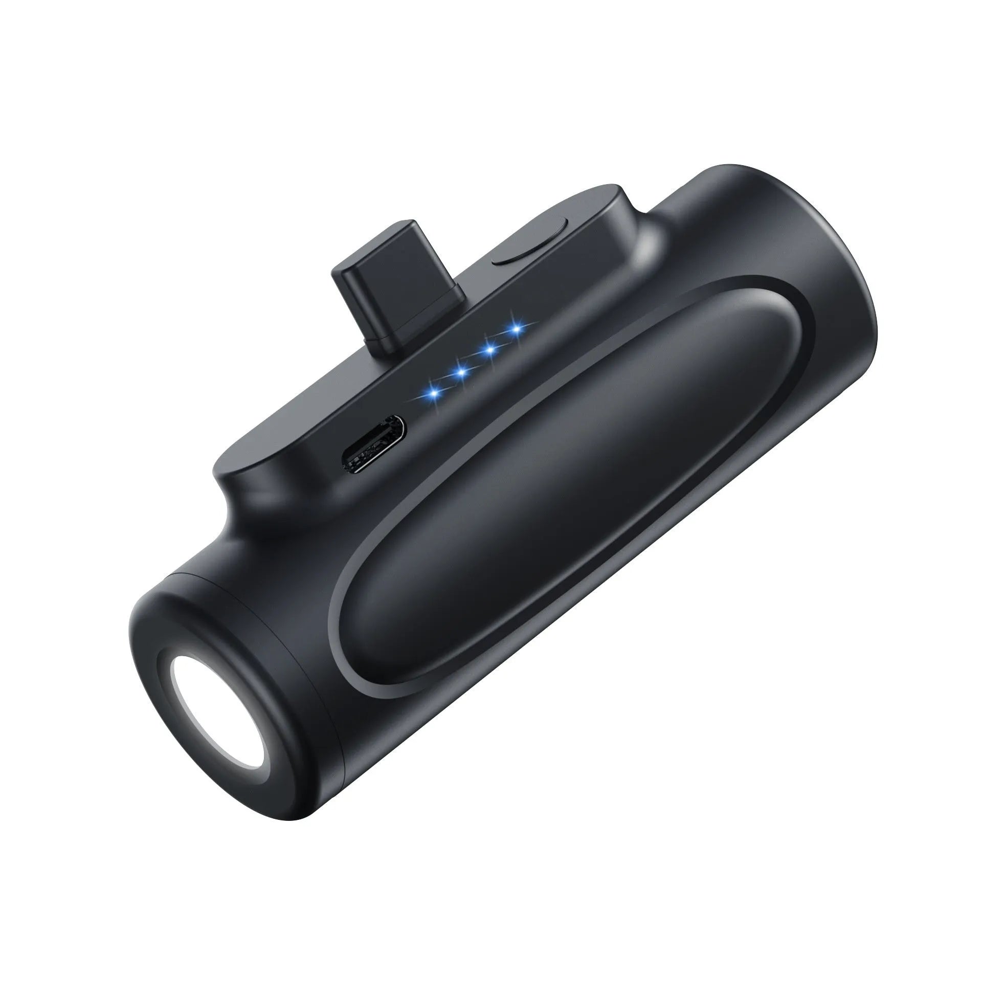 Creative power bank with LED flashlight in Black or Pink with Type-C or Apple charging port