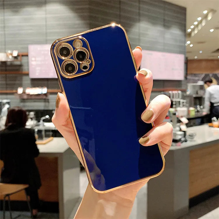 Electroplated mobile phone case for iPhone 13 in solid colour with geometric design on back cover