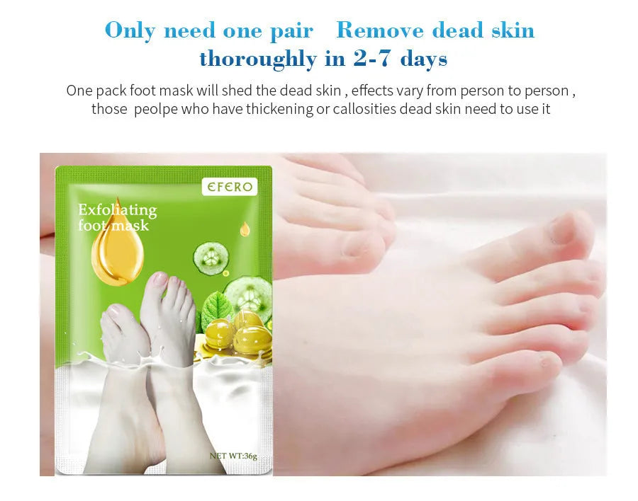 Exfoliating foot mask sachet for removing dead skin on heels and feet, 19x13x0.5cm