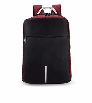 Anti-theft nylon backpack large 20L capacity with zip closure, colour contrast pattern, Korean style, available in black blue grey purple red
