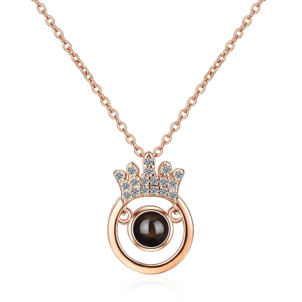 I Love You necklace with zircon pendant in silver, 100 languages design, chain length 40+5 cm