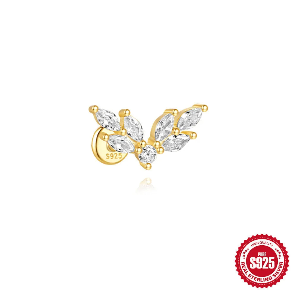 S925 sterling silver water drop shaped earring with a flat spiral puncture pattern, in a gold tone finish.