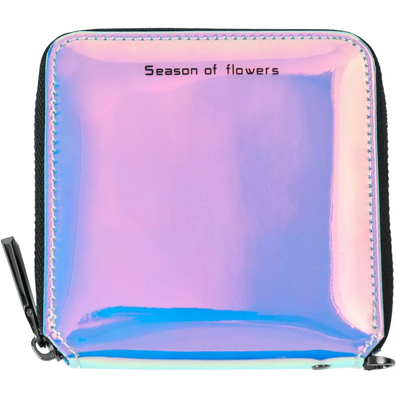 Short folding Korean style women's wallet in PU leather, shown in crystal blue colour