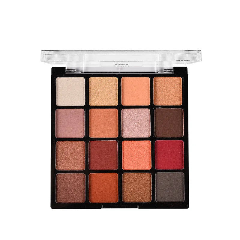 16 colour pearlescent eyeshadow palette in compact plastic case, 9.5 x 9.2 x 1.1 cm
