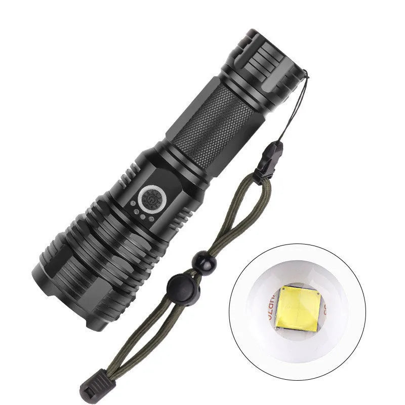 P70 USB charging outdoor flashlight with XHP 70 LED and telescopic zoom in aluminium alloy body