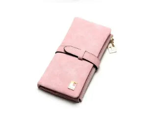 TAUREN retro matte leather women's long wallet open showing card slots and zip closure