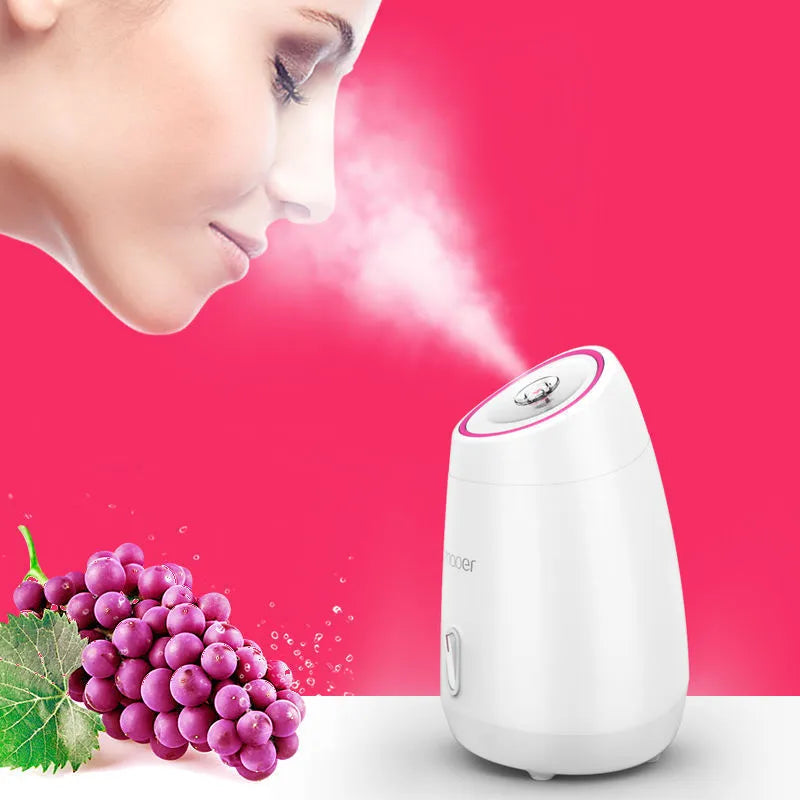 Pink nano ionic face steamer with fruit steam pad for home skin detoxification