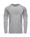 Men long sleeve mesh breathable gym T-shirt in black, crew-neck, heavy jersey fabric, size M to XXL