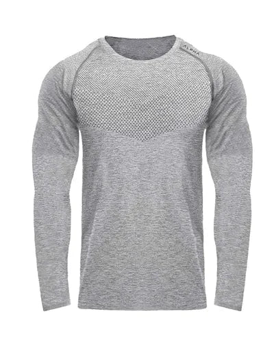 Men long sleeve mesh breathable gym T-shirt in black, crew-neck, heavy jersey fabric, size M to XXL