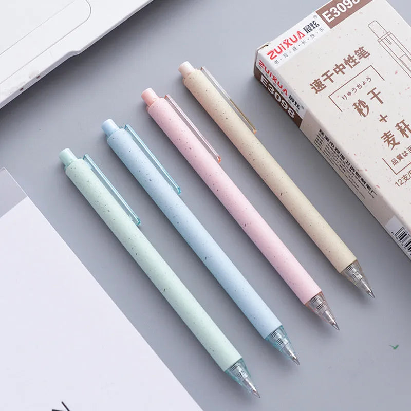 Pack of 12 push-type 0.5mm quick-drying gel pens in four colours with replaceable refill