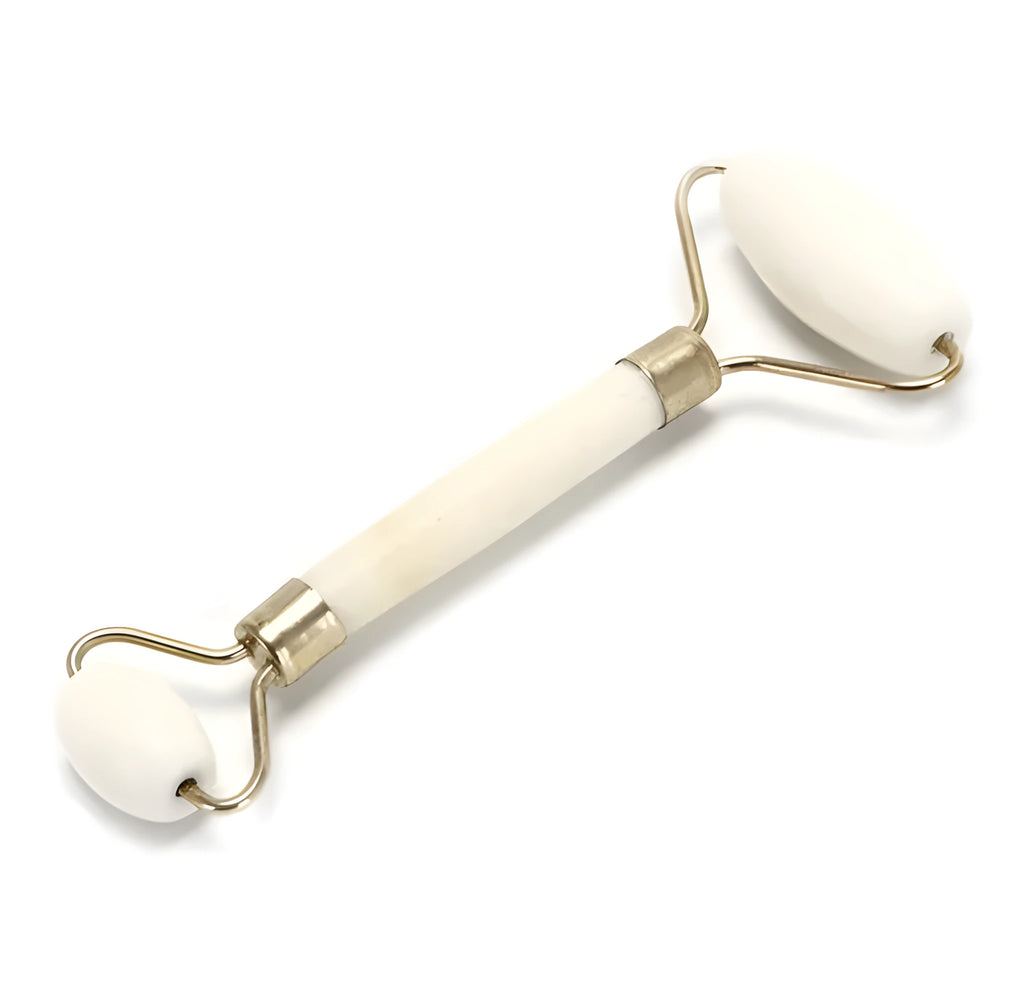 Portable natural jade facial massage roller with single roller head for anti-wrinkle and slimming care.