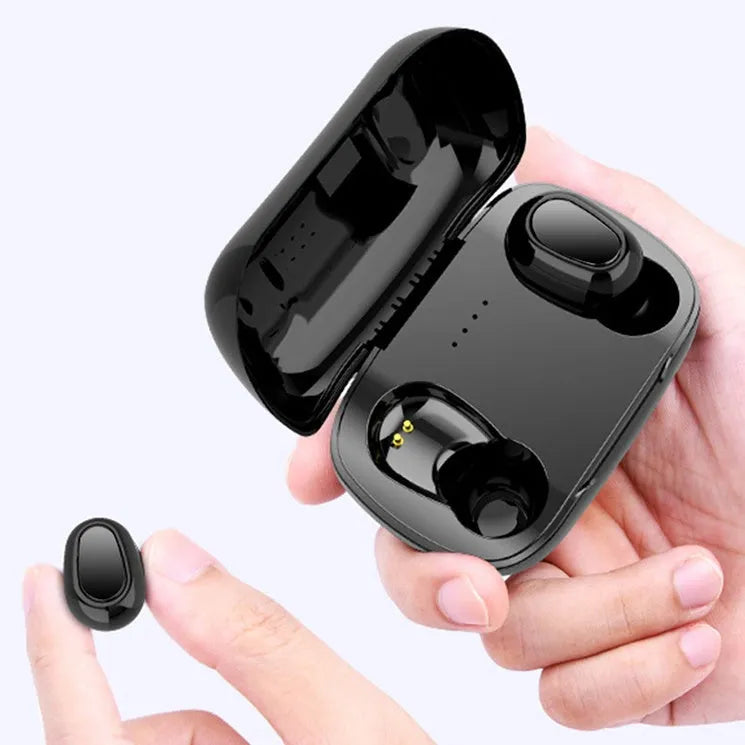 TWS Bluetooth headset V5.0 wireless earbuds with charging case in black
