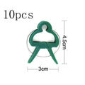 Green plastic and zinc plant fixing clips for supporting climbing beans and tomatoes.