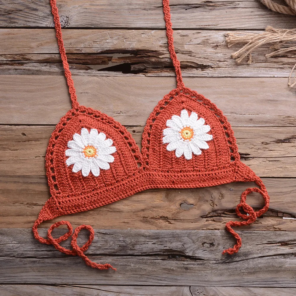 Two-piece bikini set in cotton blended fabric, available in eight colours including black, white, khaki, blue, light blue, orange, red, yellow