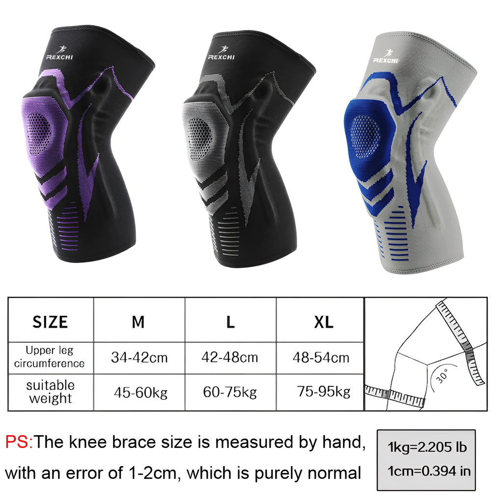 Silicone sports knee pads in black and purple for outdoor fitness with heat feature