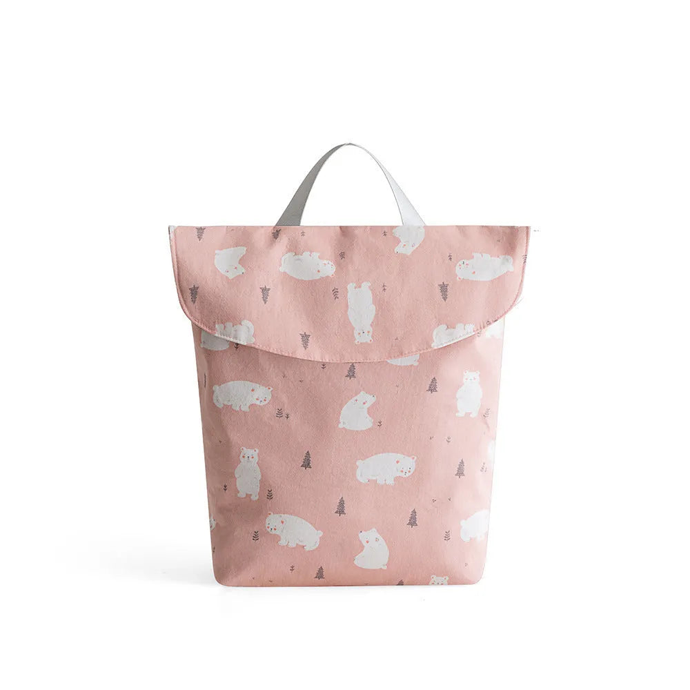 Baby diaper storage bag in grey little fox colour, large size 28.5 x 27.5 cm, made of polyester