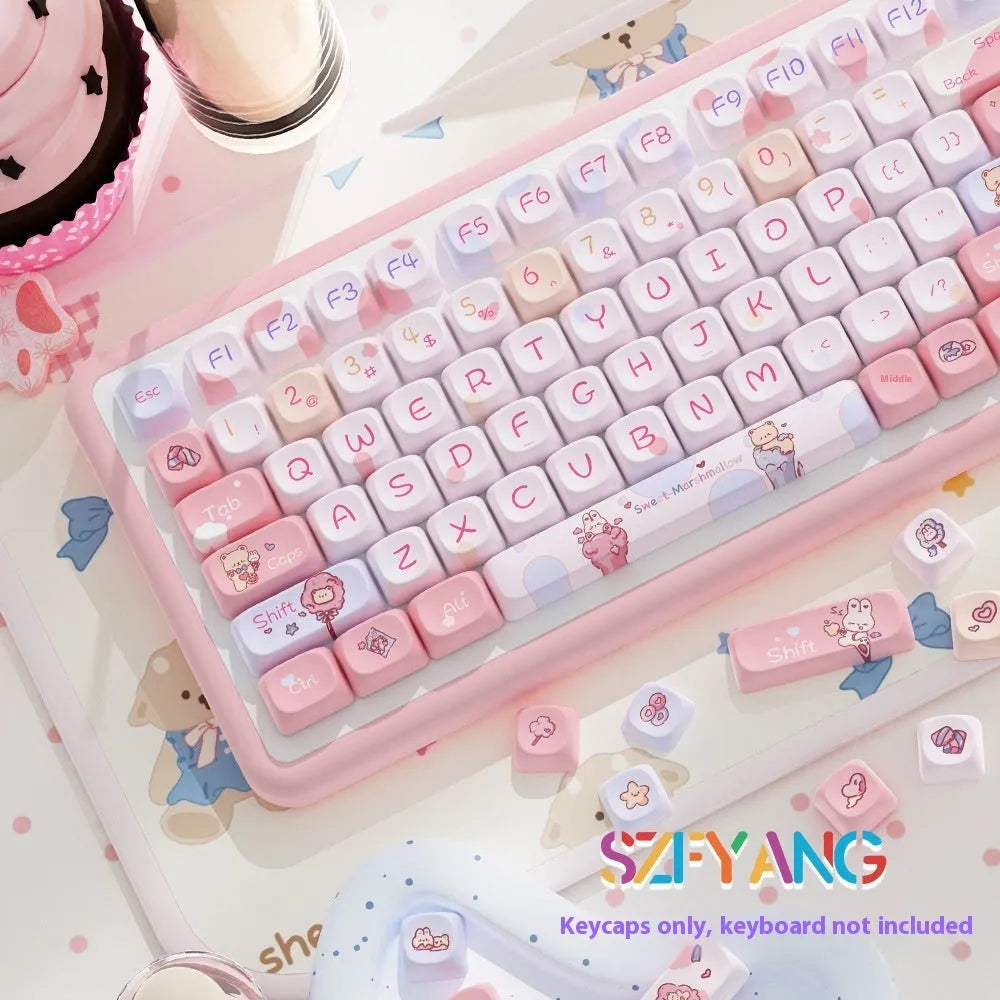 Sweet cotton candy coloured mechanical keyboard keycaps in 112-key and 120-key configuration options
