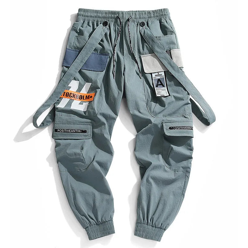 Men's Hong Kong fashion workwear casual pants with multi-pockets, loose fit, zip fly, in Black colour, T400 fabric