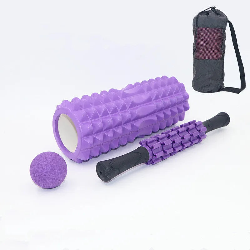 Hollow foam pilates yoga shaft set with crescent model, massage stick, and fascia ball in black