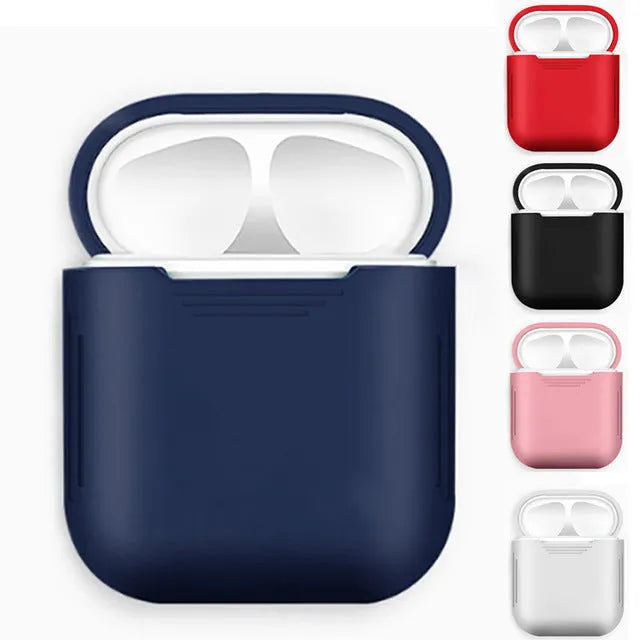 Silicone protection case for Apple AirPods with antilost rope attached, shown in blue colour.
