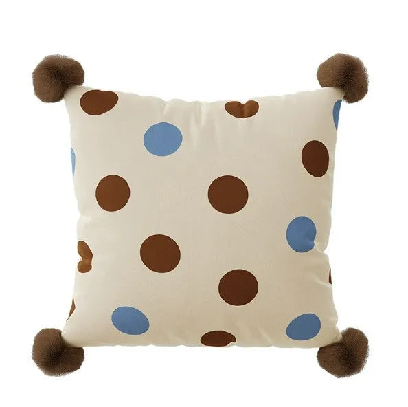 Cartoon animal printed cushion on sofa in blue, brown or white colours, showing 30x70cm, 45x45cm and 60x60cm size options