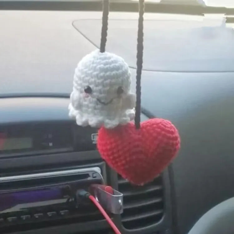 Hand-woven polyester car hanging ornament in cartoon character design