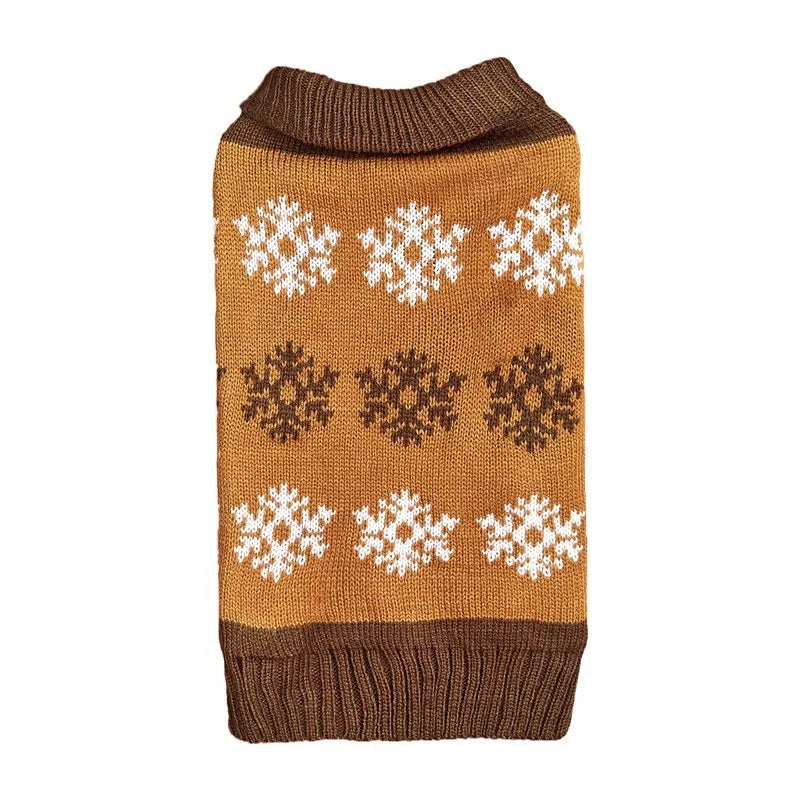 Snowflake patterned dog Christmas sweater in grey and dark brown acrylic knit