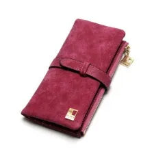TAUREN retro matte leather women's long wallet open showing card slots and zip closure