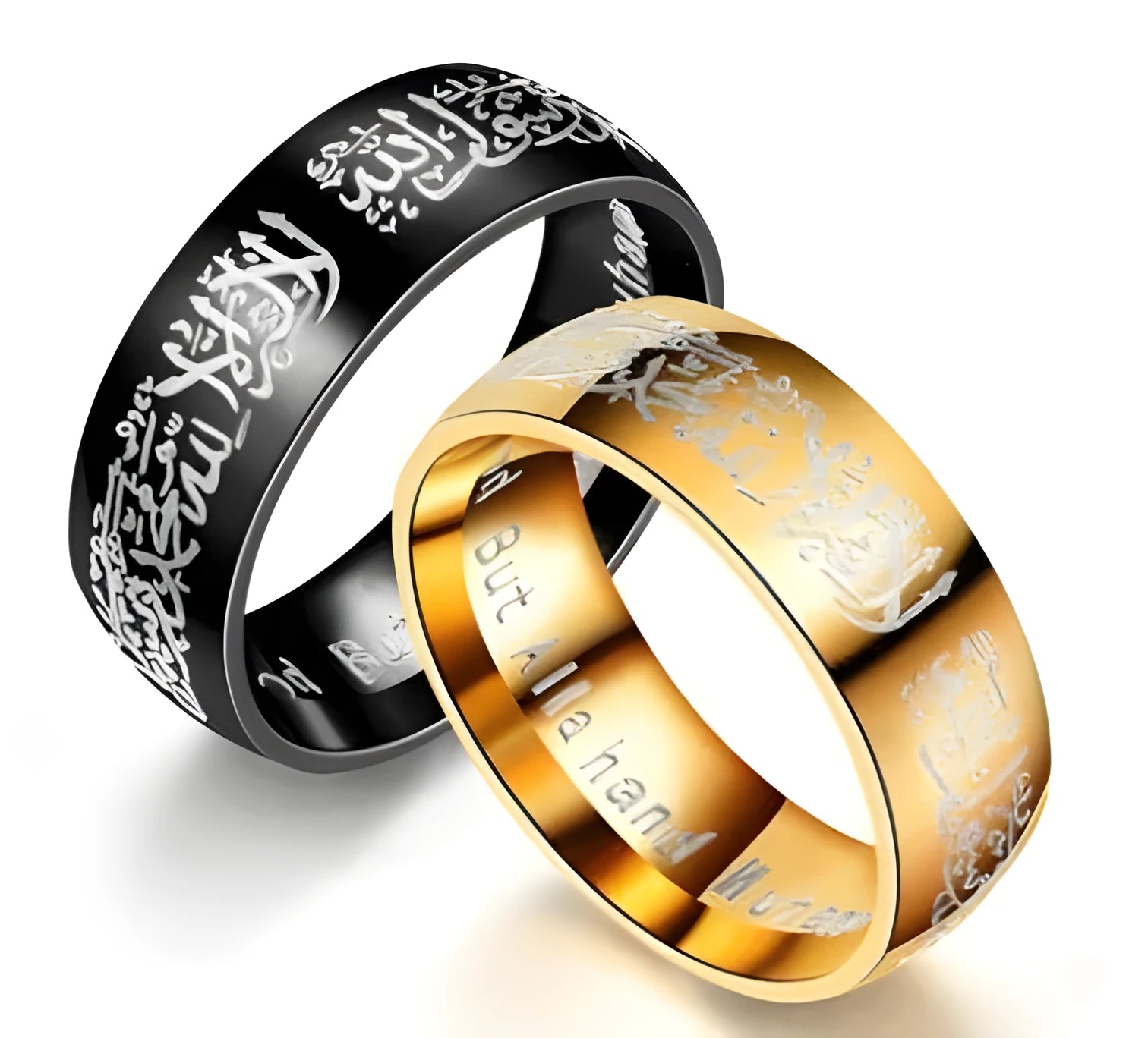 Stainless steel Muslim ring in black and gold colours