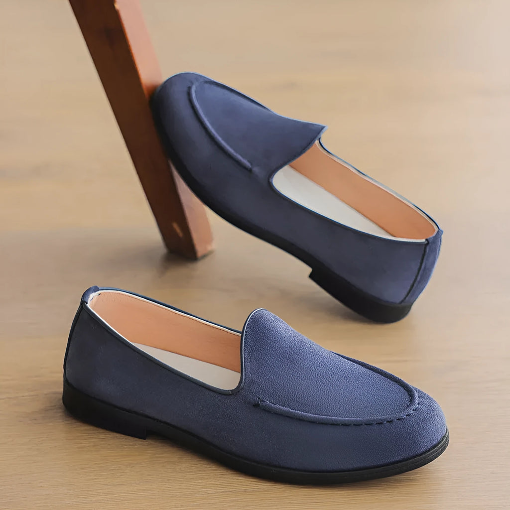 Men's summer slip-on Gommino shoes round toe wedge heel artificial PU upper leather lining solid colour beige