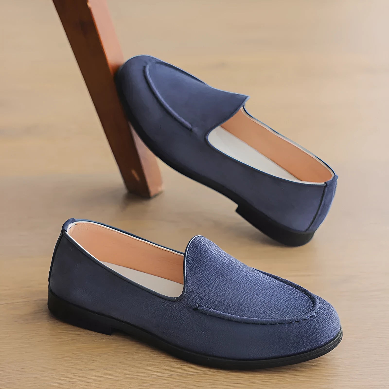 Men's summer slip-on Gommino shoes round toe wedge heel artificial PU upper leather lining solid colour beige