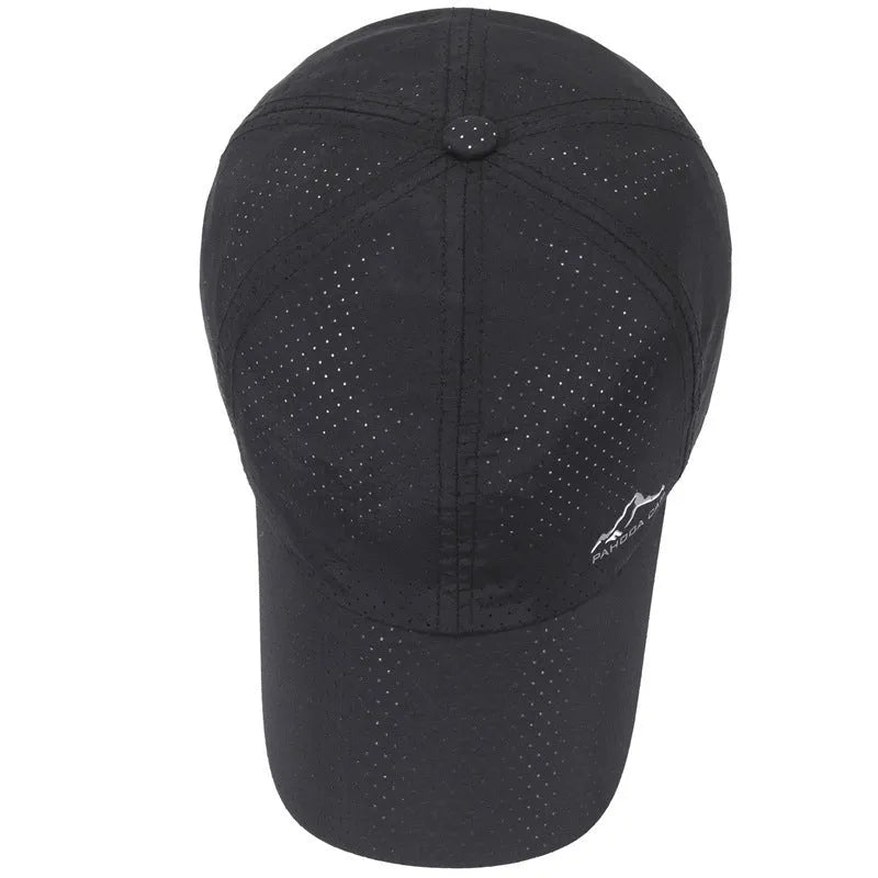 Adjustable polyester baseball cap in Army Green colour with breathable hollow design on a white background.