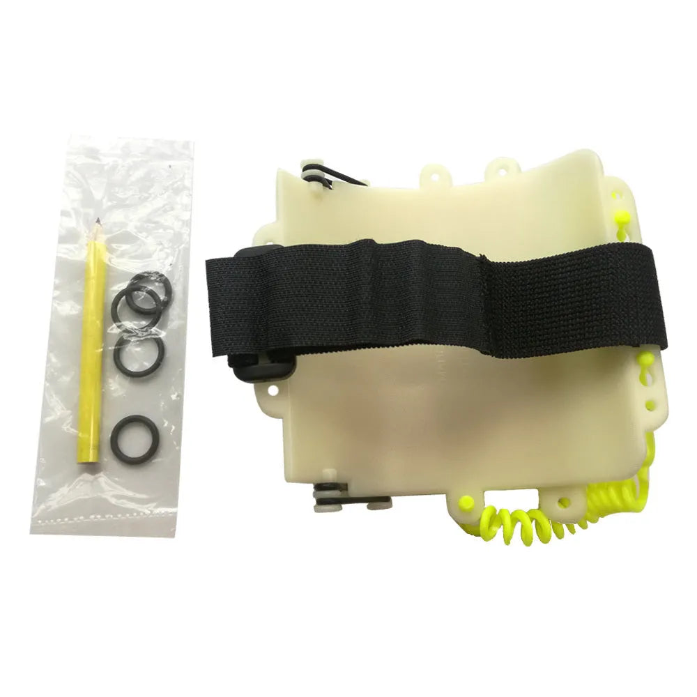 White luminous diving wristboard with writing surface and integrated pencil for underwater communication