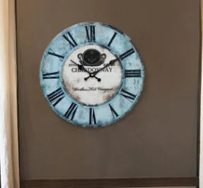 Vintage digital wall clock with silent sweep movement, 14 inch diameter, EO grade MDF face, showing black frame and white dial with Roman numerals.