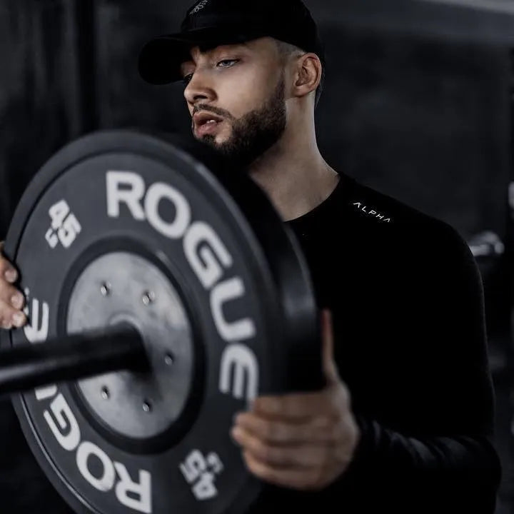 Men long sleeve mesh breathable gym T-shirt in black, crew-neck, heavy jersey fabric, size M to XXL