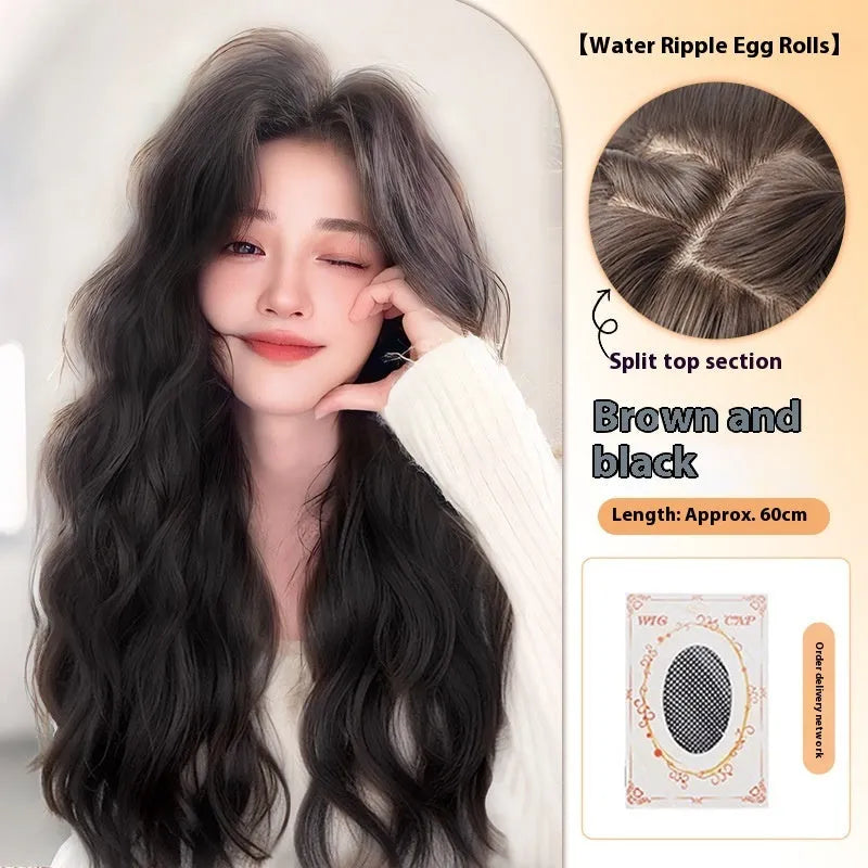 Women's long curly synthetic wig with side bangs in brown colour options