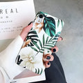 Floral banana leaf art soft TPU phone case for iPhone on white background