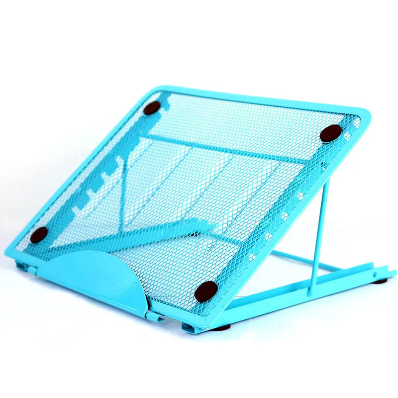 Foldable cold-rolled steel laptop and tablet stand base with six gear positions, shown in silver, measuring 24x19x1.5cm