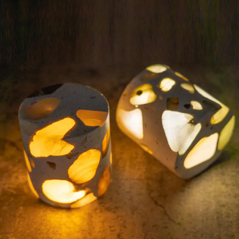 Terrazzo nightlight 10x10x7.5cm with tri-colour dimming, upgrade colour, on bedside table